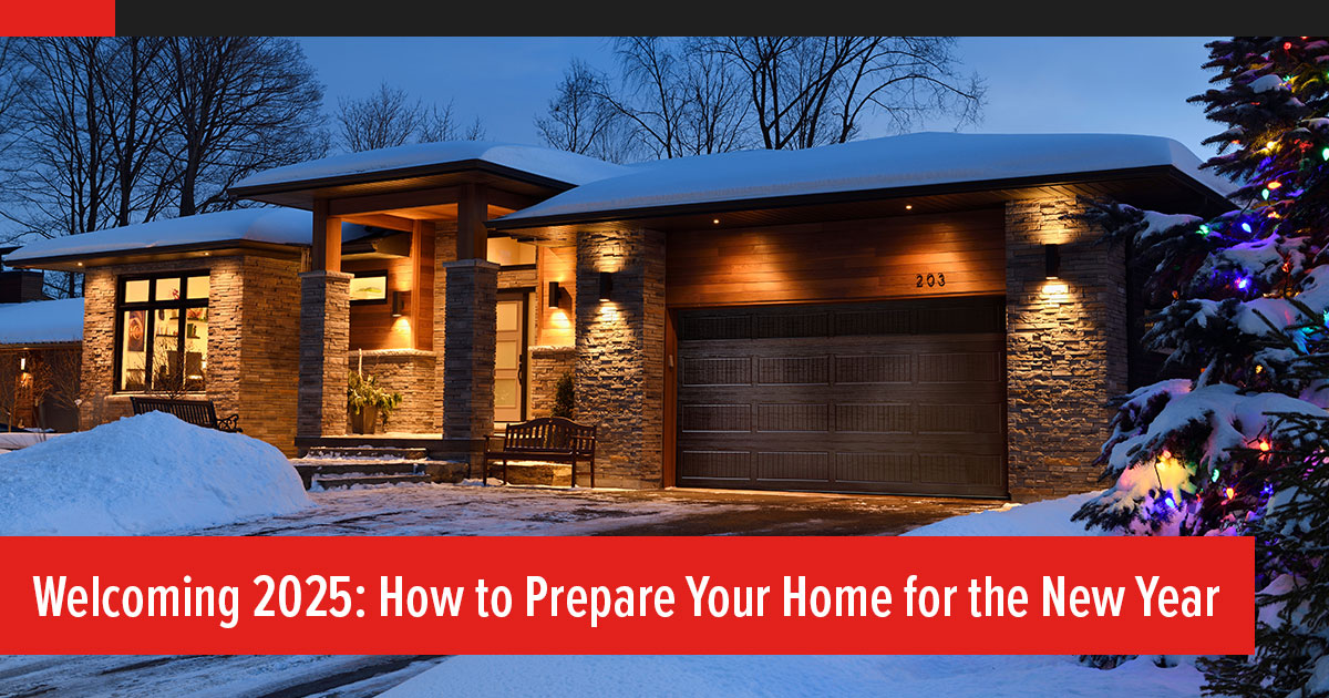 Welcoming 2025: How to Prepare Your Home for the New Year, Modern home covered in snow at dusk, featuring an Invicta Garage