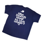 Navy T-shirt with SSC logo and "who doesn't want to last longer word art